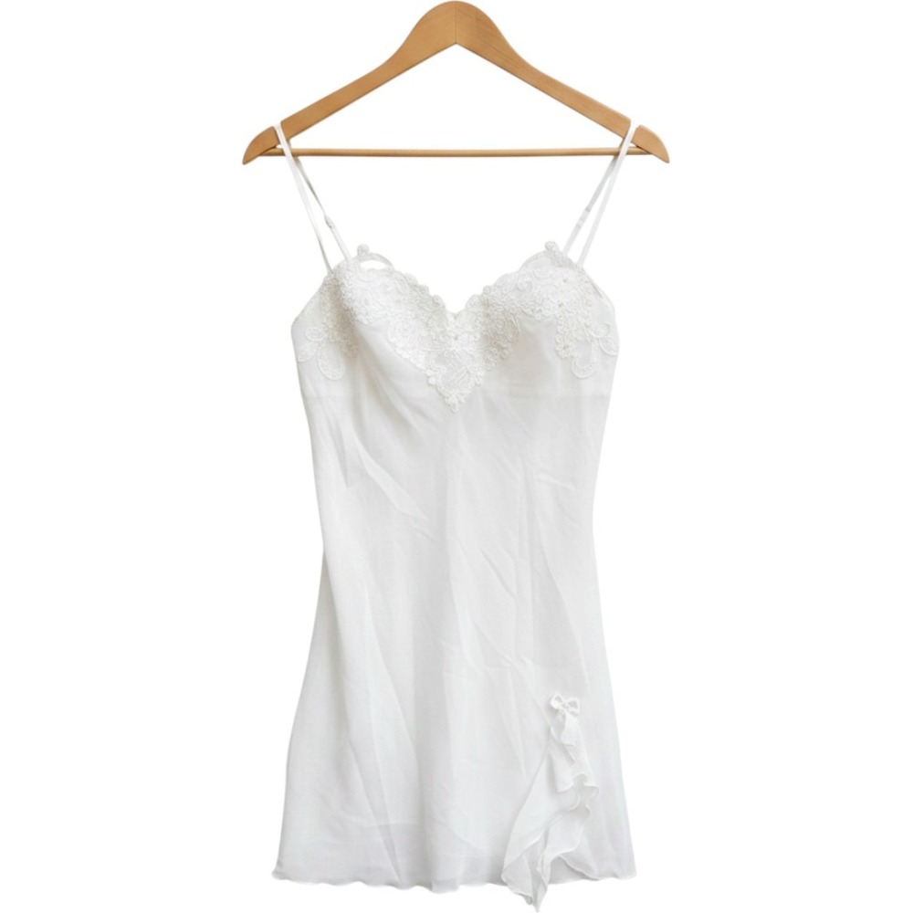 Linea Donatella White Lace‎ Pearl Bridal Chemise Lingerie MN5085 Small